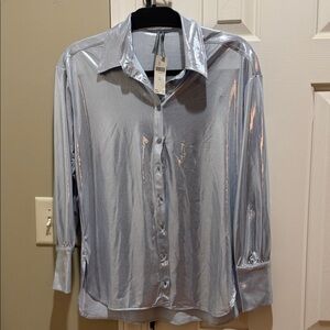 Anthropologie Shimmering Silver Blouse